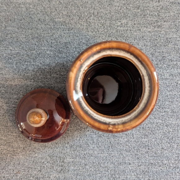 Brown Drip Glaze Pottery Jar/Sugar Bowl/Cannister with Lid - Picture 4 of 5
